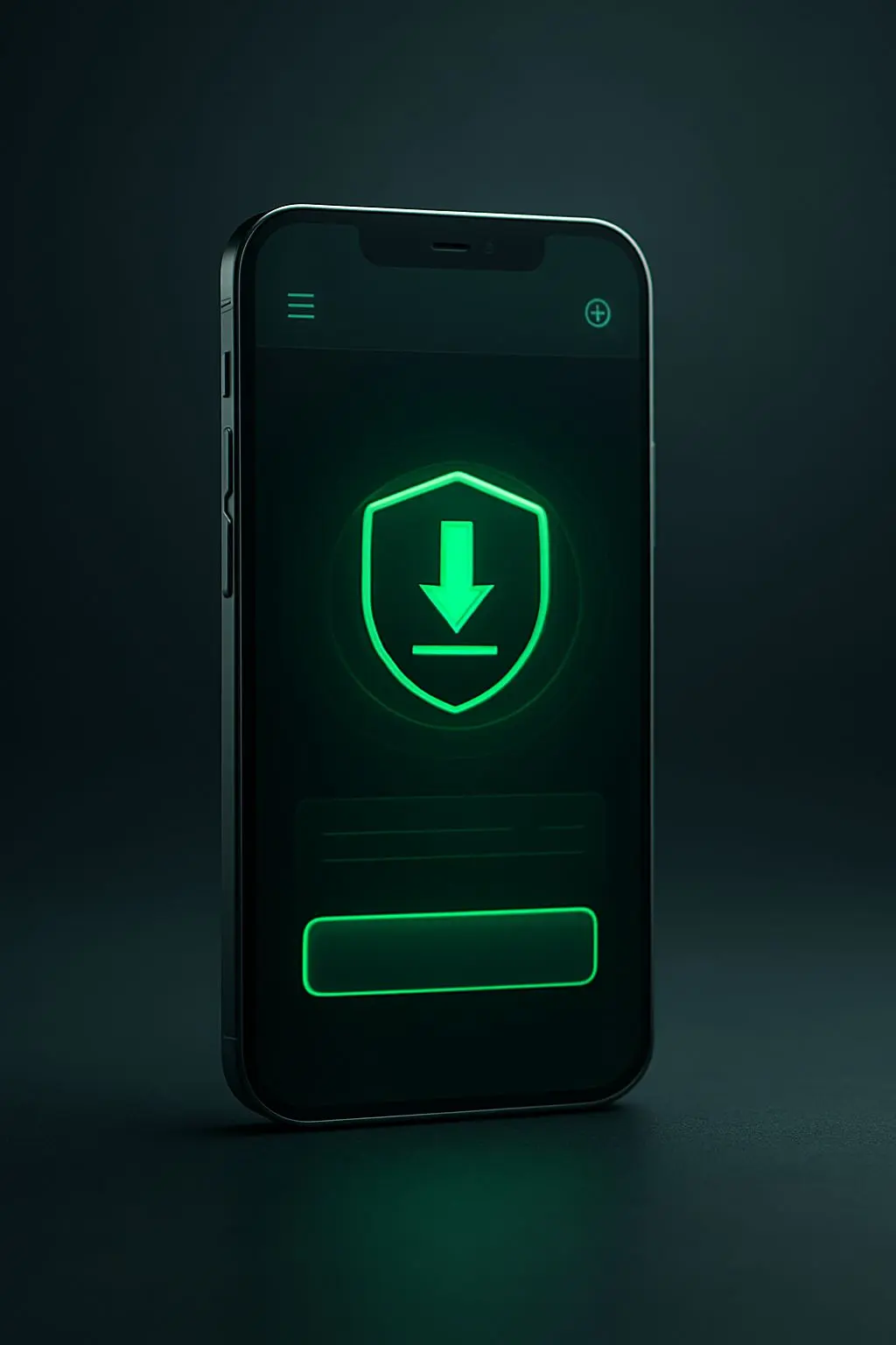 Telefon s otevřenou Android aplikací a motivem bezpečného stažení