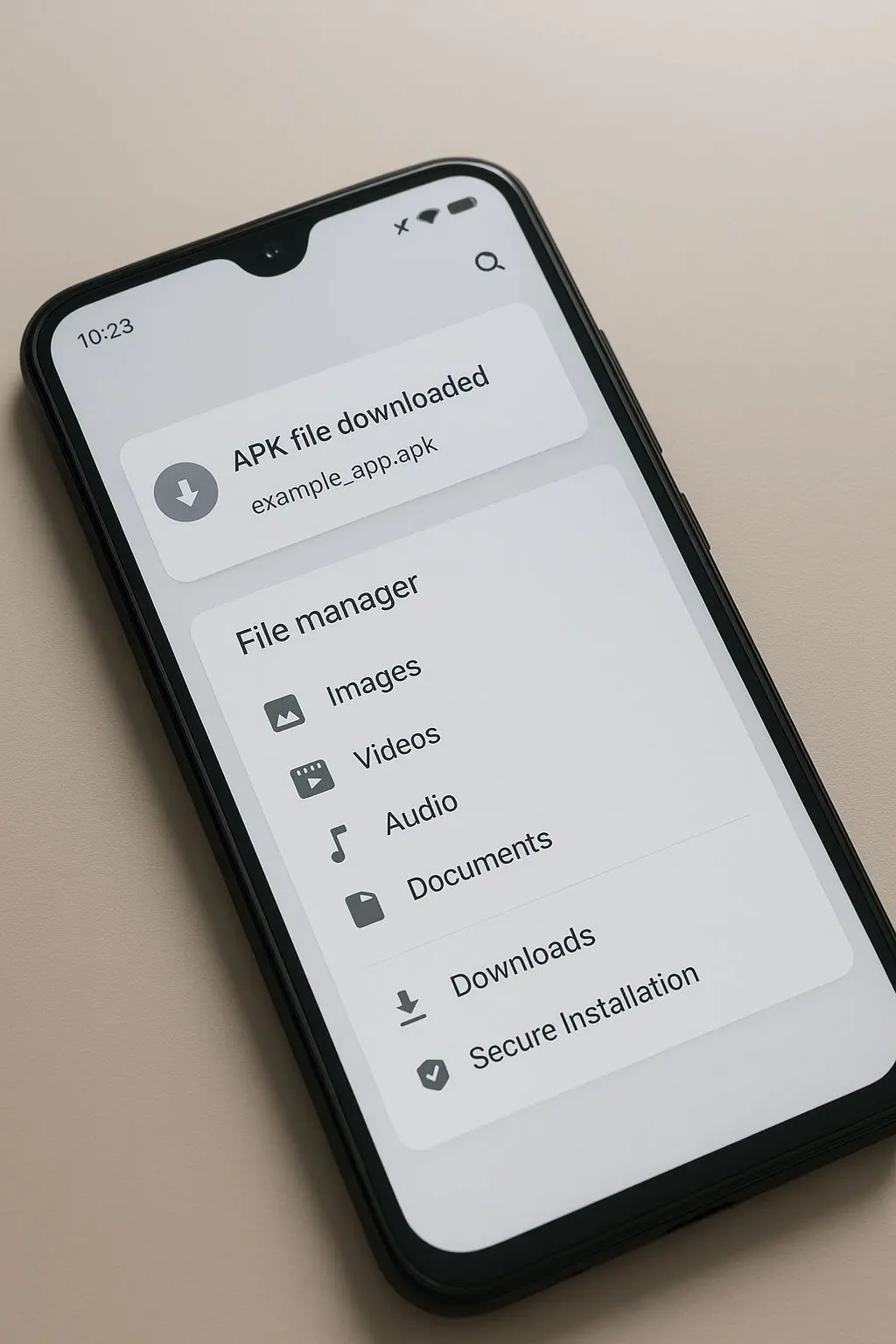 Obrazovka Androidu se staženým APK souborem