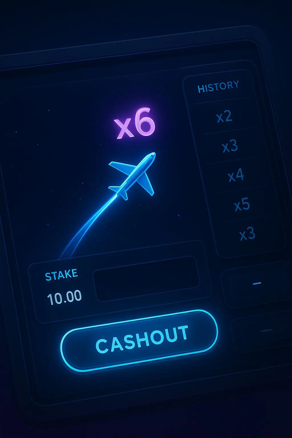 Rozhraní hry Aviator s letadlem, multiplikátorem a tlačítkem cashout