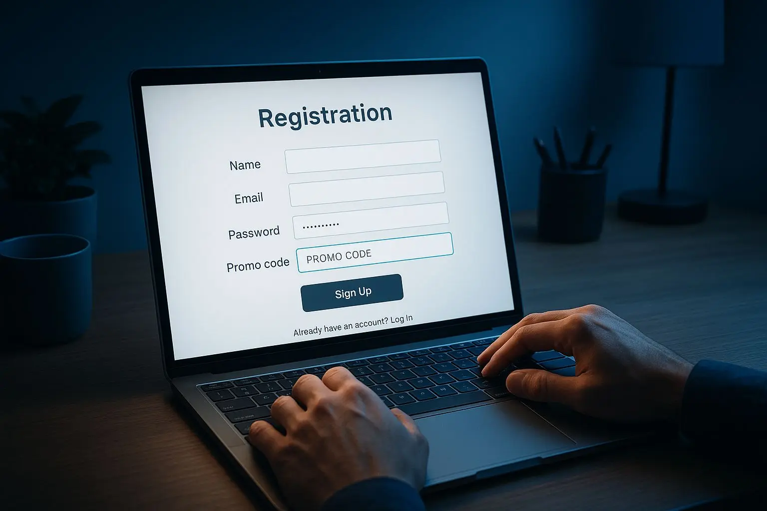Registrační formulář se zvýrazněným polem pro bonusový kód