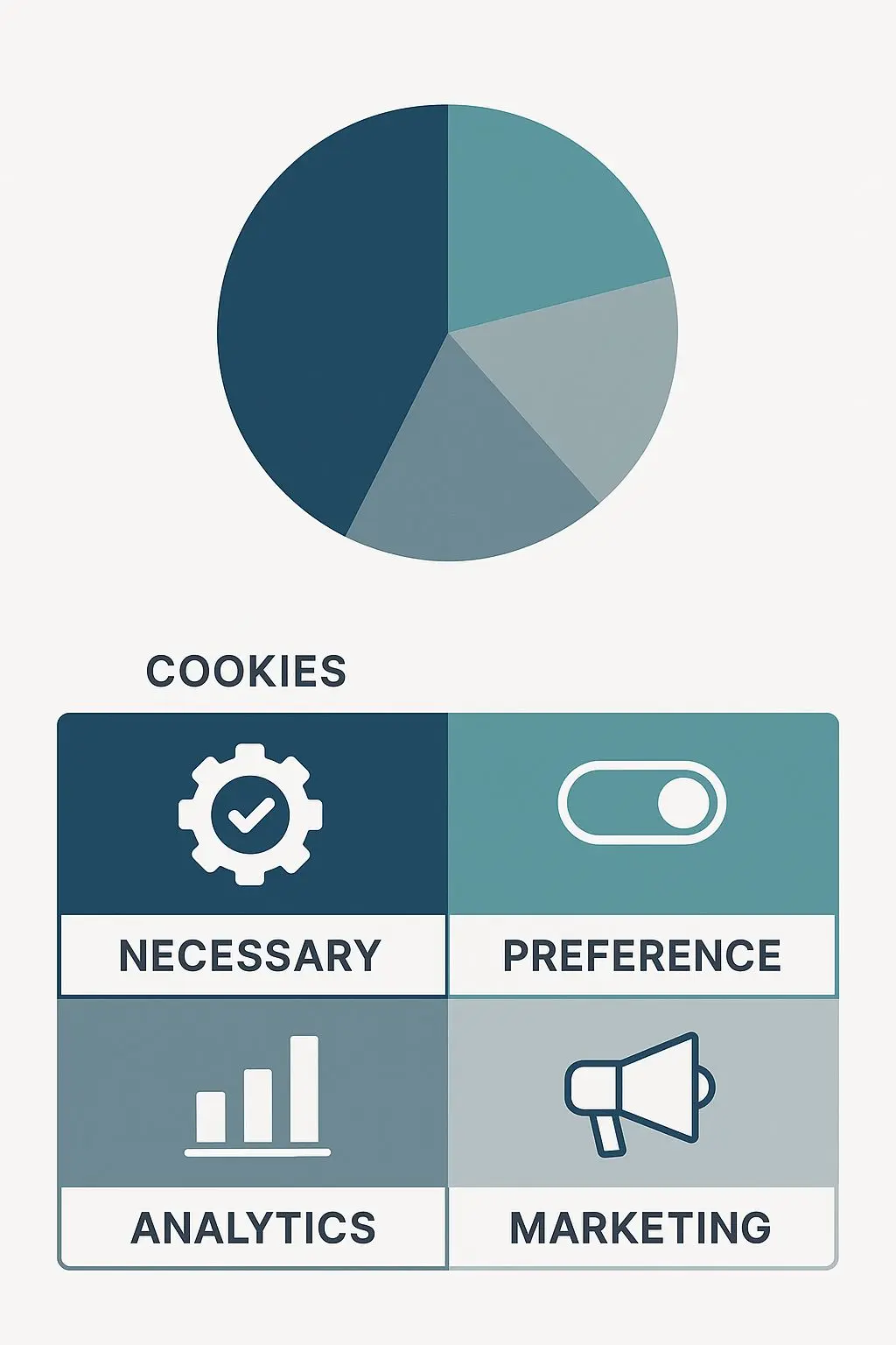 Kategorie cookies na BetX Infografika kategorií cookies na BetX