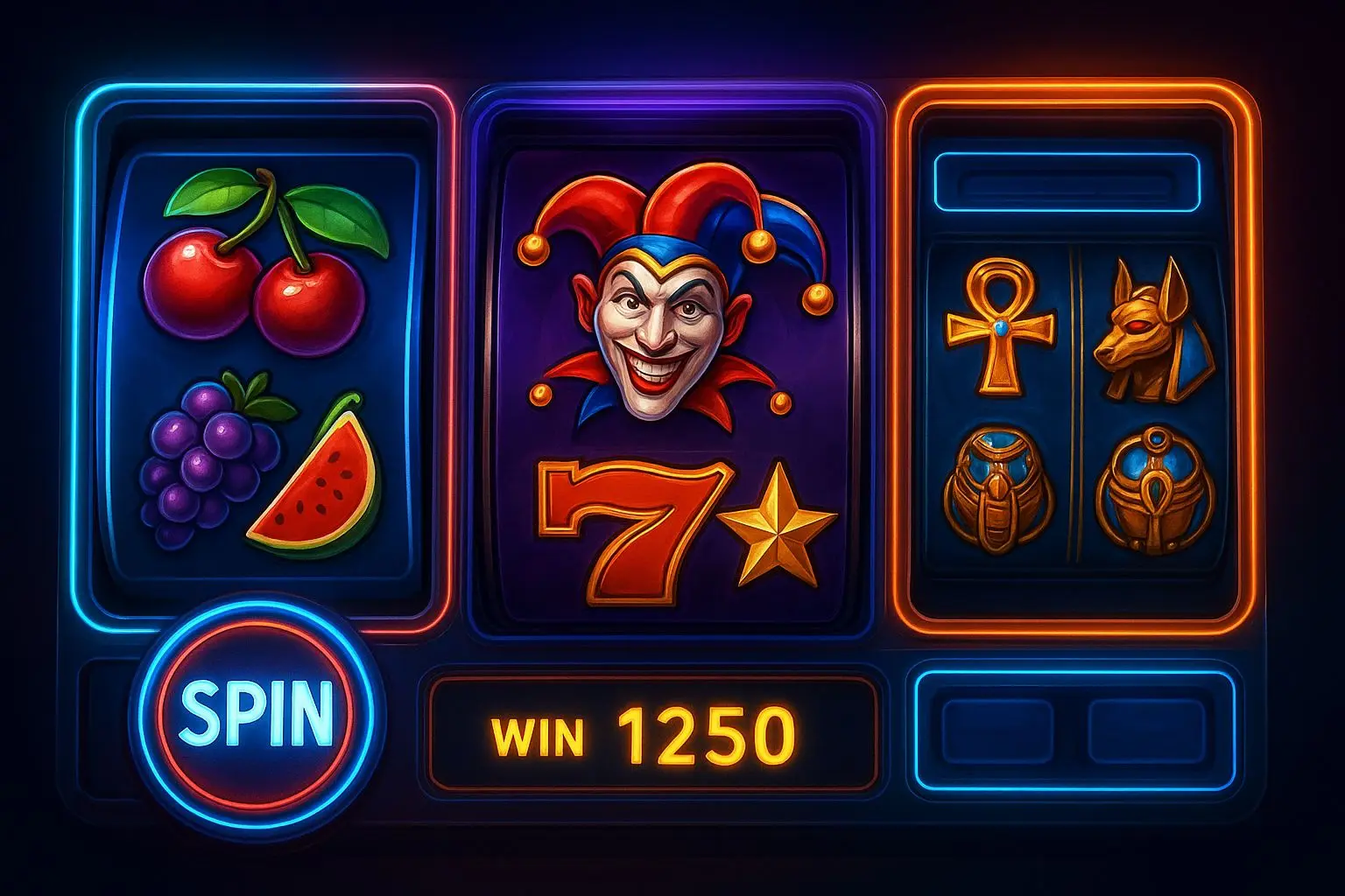 Různé typy BetX automatů s ovocem, jokerem a egyptskými motivy