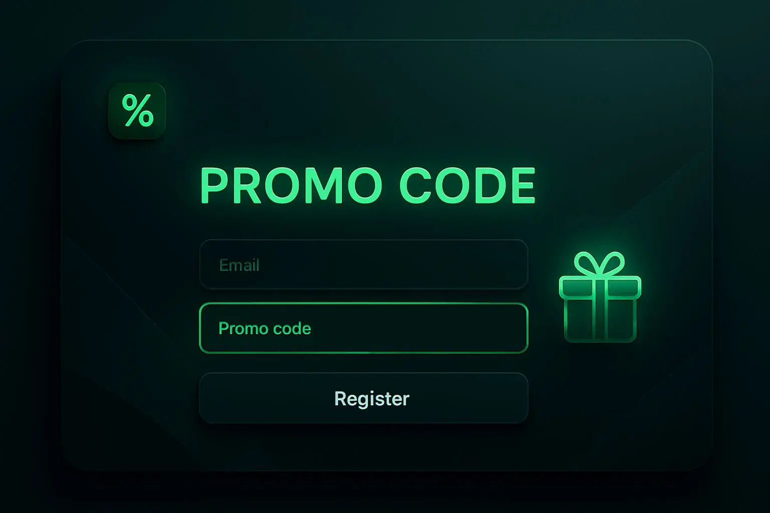 Vizuál vstupní sekce s formulářem a polem pro promo kód