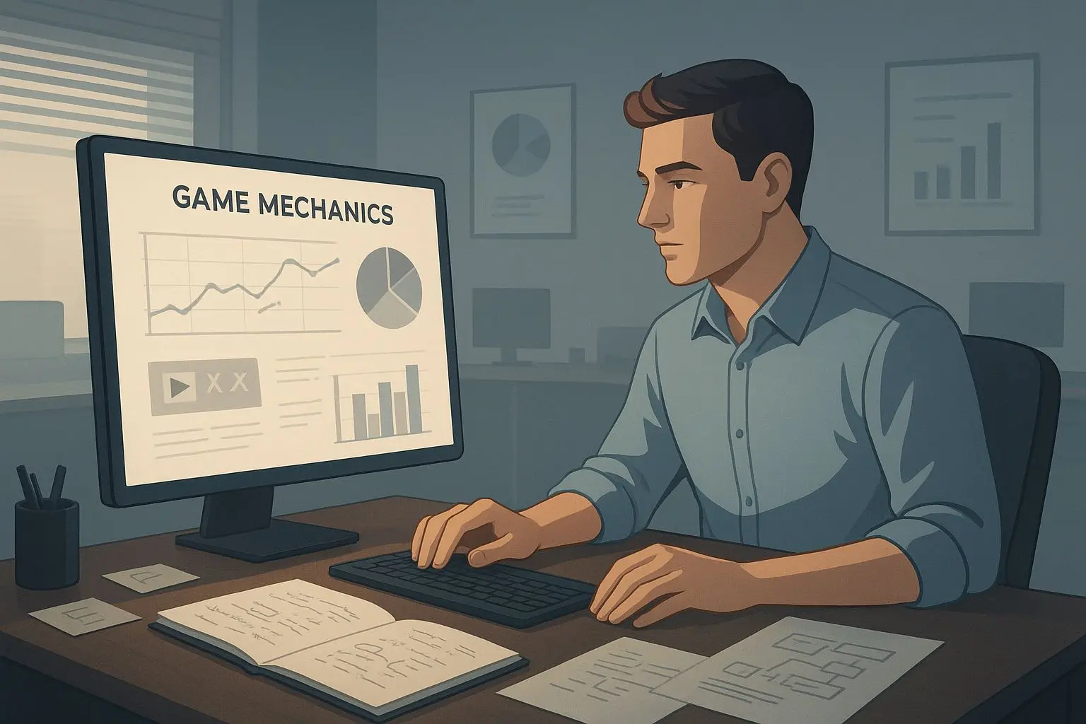Ilustrační zobrazení autora a analytika slotových her