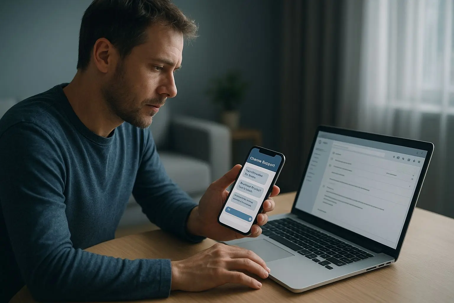 Hráč kontaktuje podporu BetX přes mobil a notebook