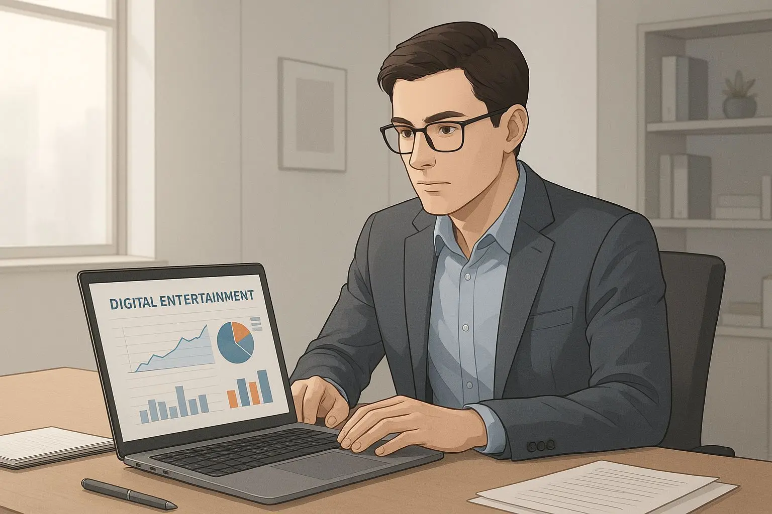 Autor článku o online herní nabídce Autorská ilustrační grafika analytika online herního trhu